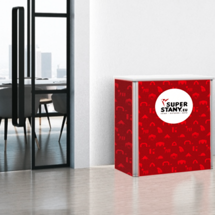 RED SEGA textile promo table with shelf, printed removable graphics