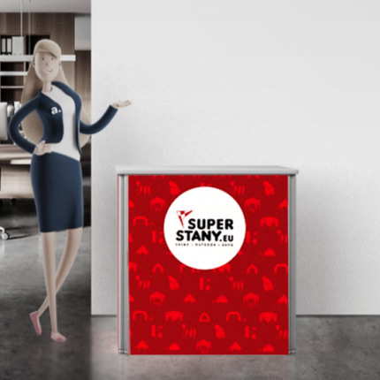 RED SEGA textile promo table with shelf, printed removable graphics