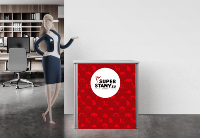 RED SEGA textile promo table with shelf, printed removable graphics