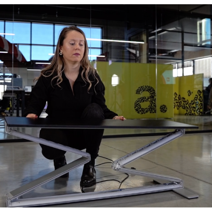 RED LED Express Table - illuminated scissor promo table, double-sided design, tool-free folding