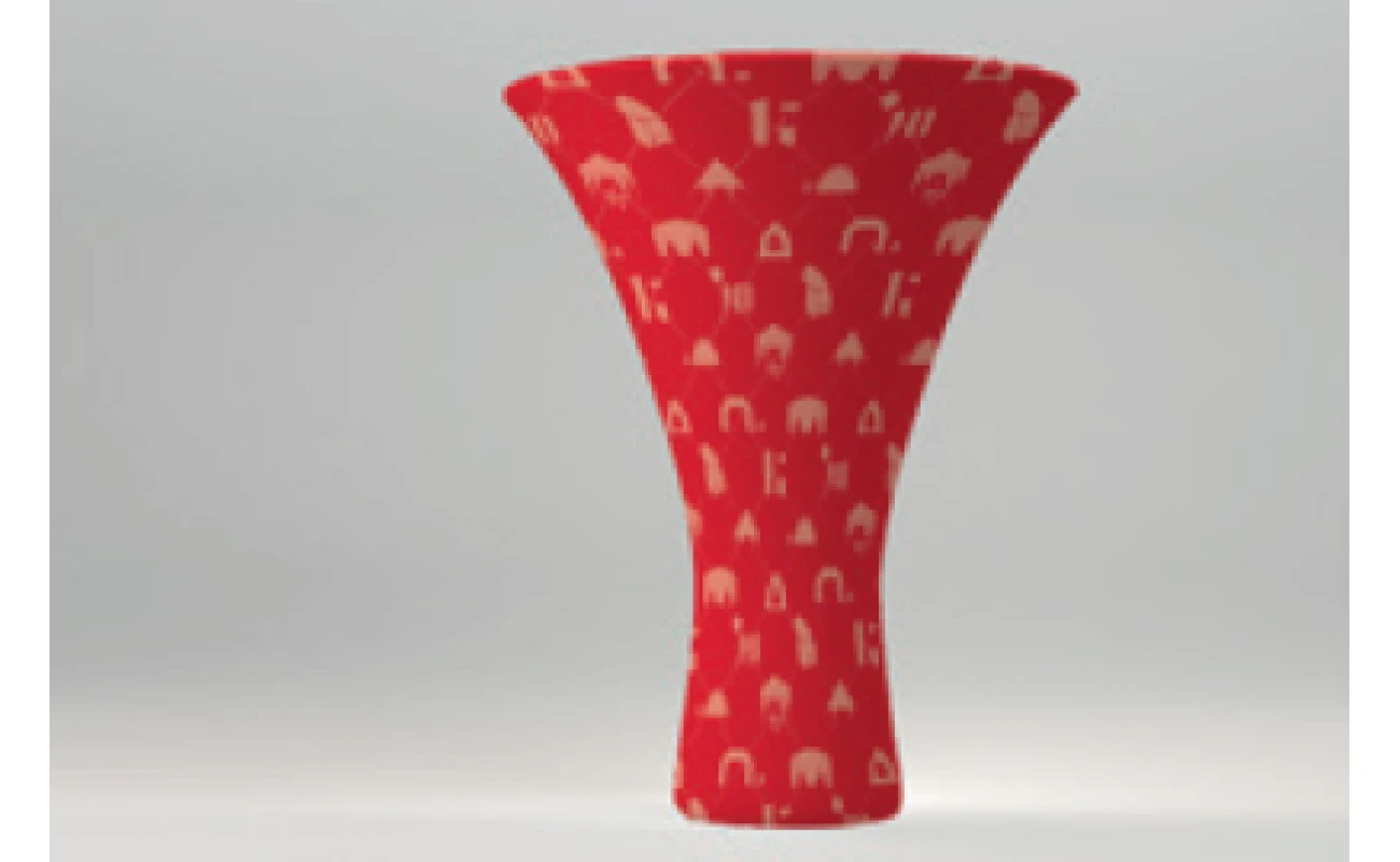 RED Cone 38, textile wall, pillar shape, circular plan